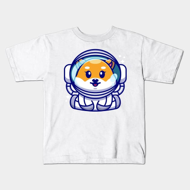 Cute baby shiba inu dog wearing an astronaut suit, cartoon character Kids T-Shirt by Wawadzgnstuff